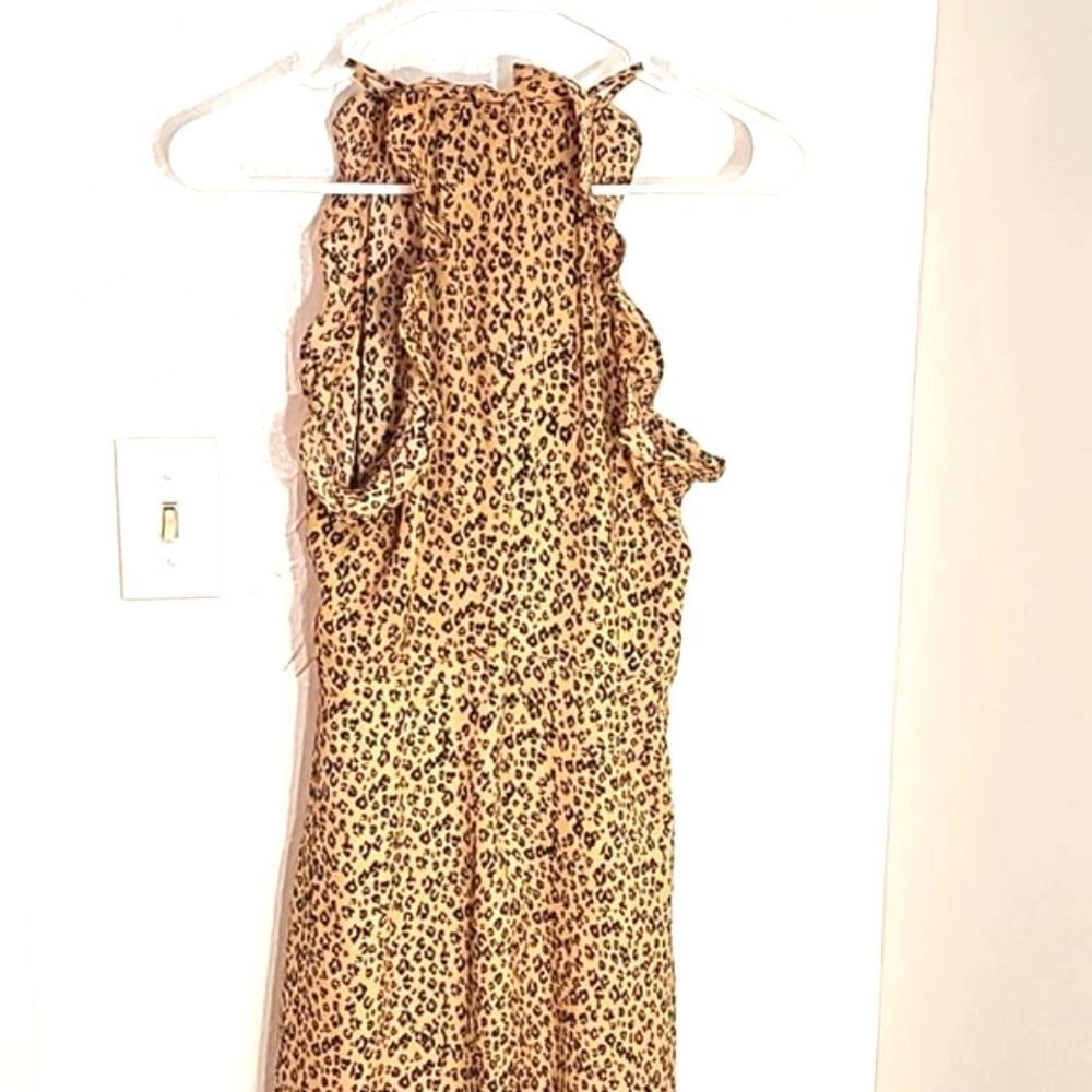 Who What Wear Leopard Midi-Dress with Halter-Top & Ruffles, Size XS - Picture 8 of 10